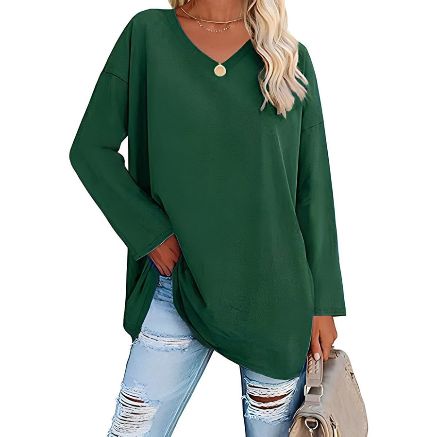 Winifred Women's V-Neck Long Sleeve Tunic in Green