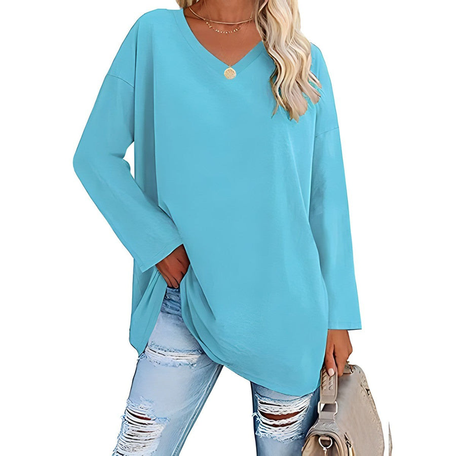 Winifred Women's V-Neck Long Sleeve Tunic in Light Blue