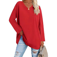 Winifred Women's V-Neck Long Sleeve Tunic in Red