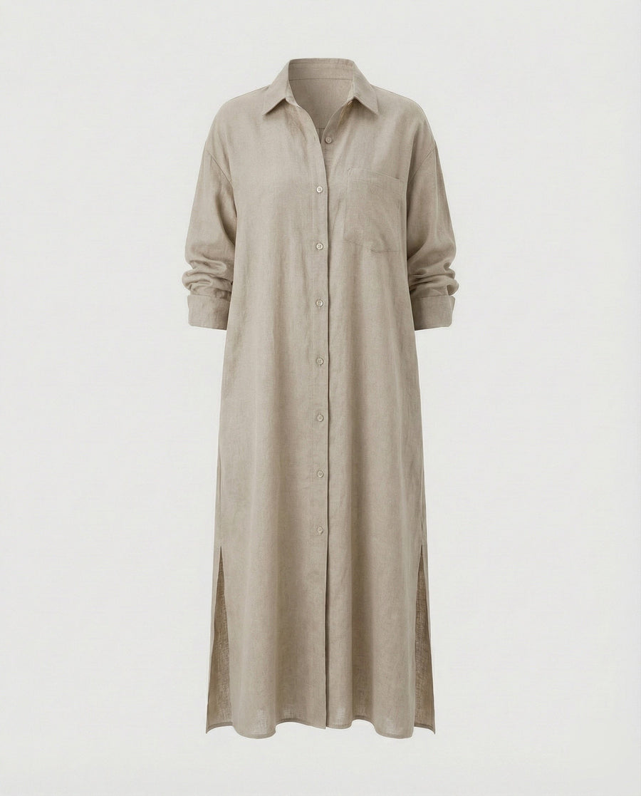 Winona Casual Linen Dress in Beige