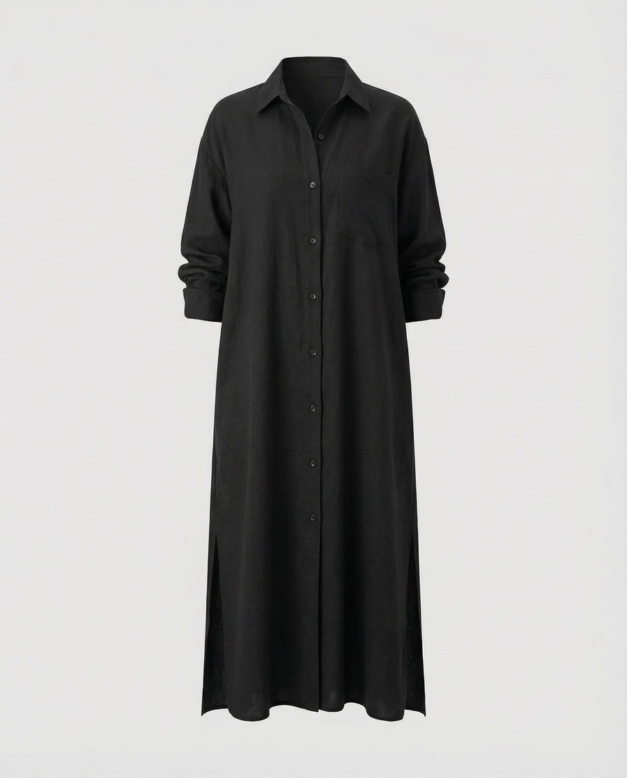 Winona Casual Linen Dress in Black
