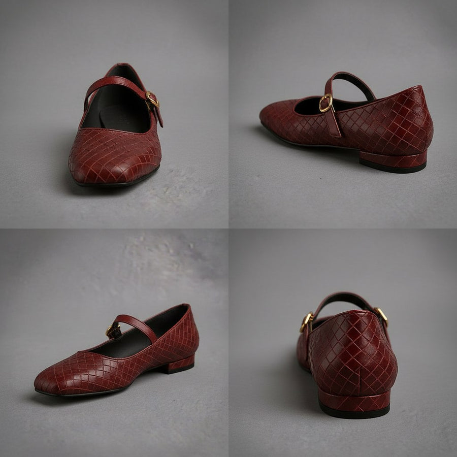 Winona Woven Mary Jane Flat in Burgundy