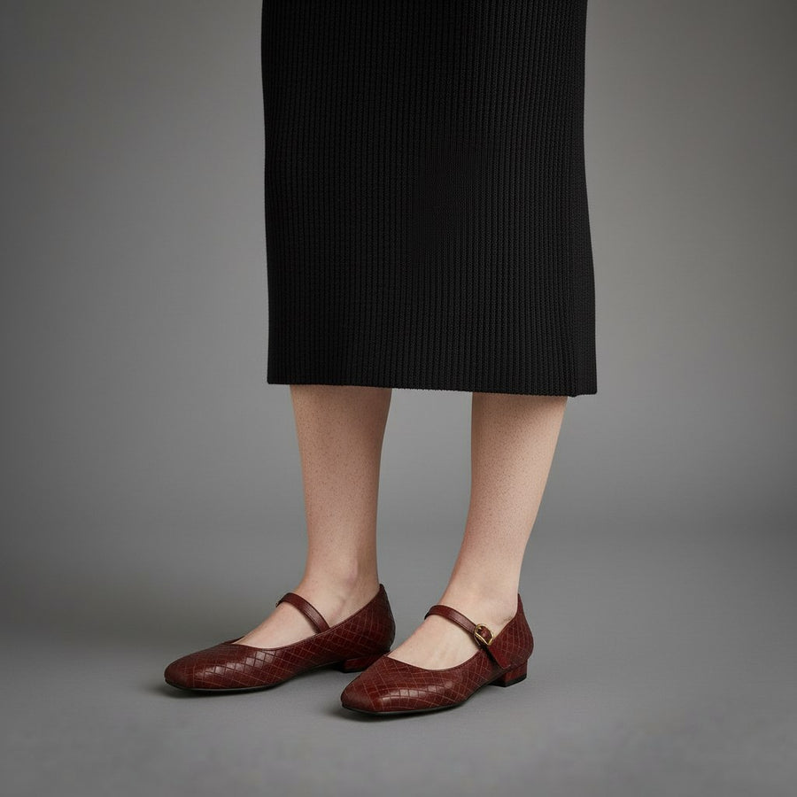 Winona Woven Mary Jane Flat in Burgundy