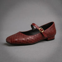 Winona Woven Mary Jane Flat in Burgundy