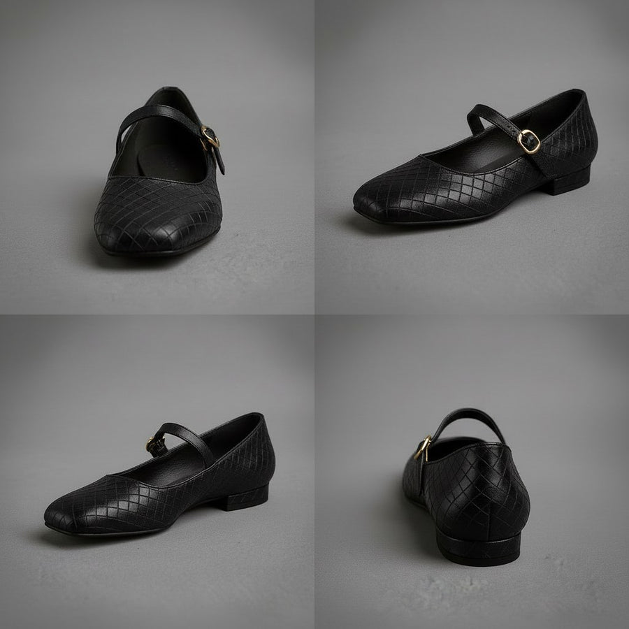 Winona Woven Mary Jane Flat in Charcoal
