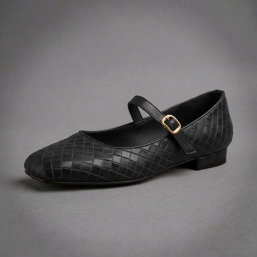 Winona Woven Mary Jane Flat in Charcoal