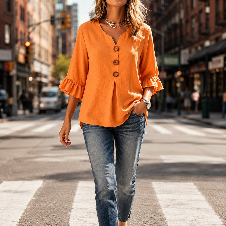 Winslow Women's Button-Front Ruffle Sleeve Blouse