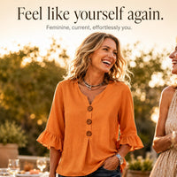 Winslow Women's Button-Front Ruffle Sleeve Blouse in Light blue