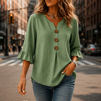 Winslow Women's Button-Front Ruffle Sleeve Blouse in Sage