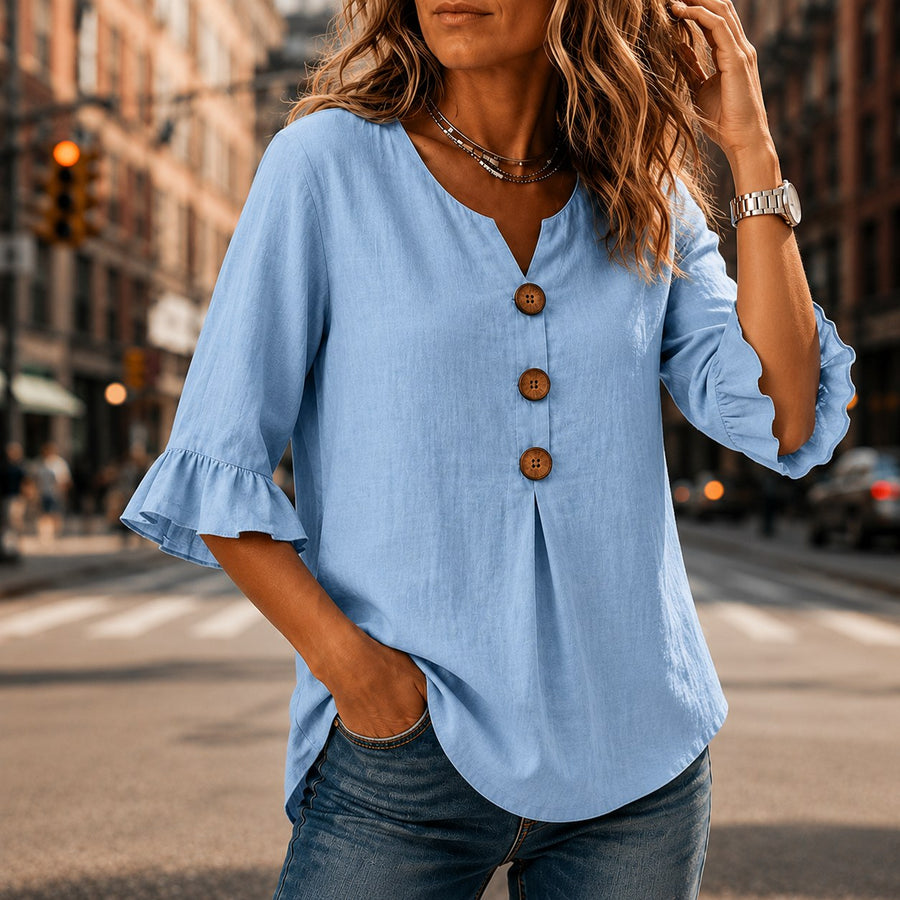 Winslow Women's Button-Front Ruffle Sleeve Blouse in White