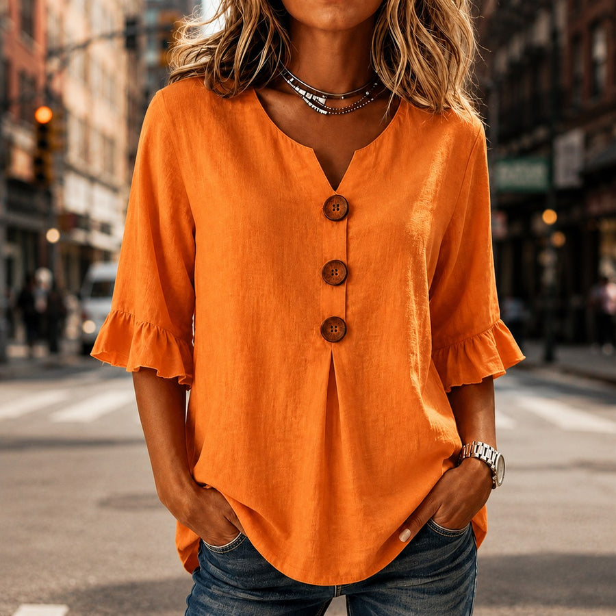 Winslow Women's Button-Front Ruffle Sleeve Blouse
