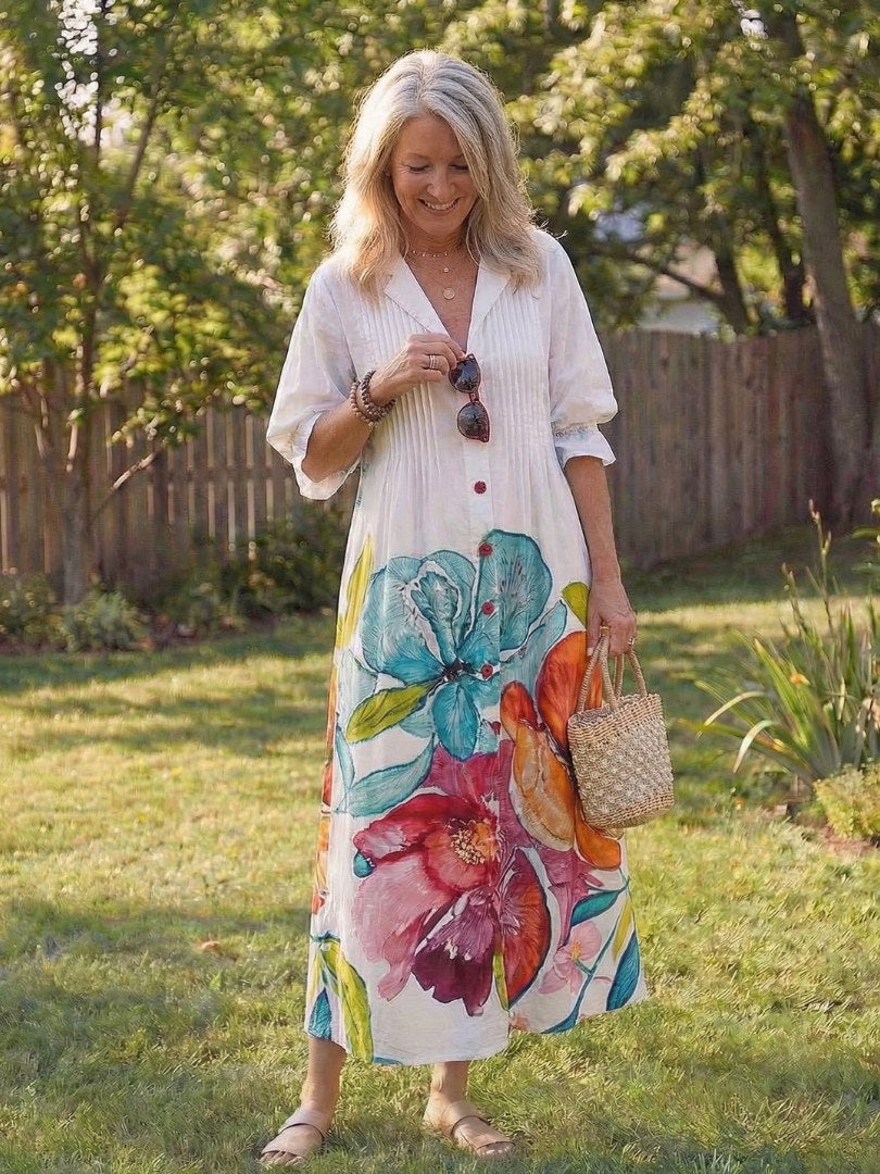 Wisteria Women's Floral 3/4 Sleeve Maxi Dress in Floral