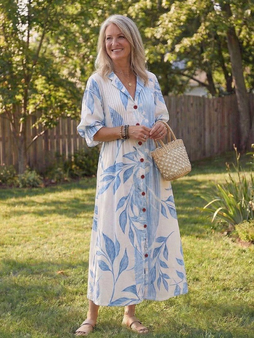Wisteria Women's Floral 3/4 Sleeve Maxi Dress in Light blue