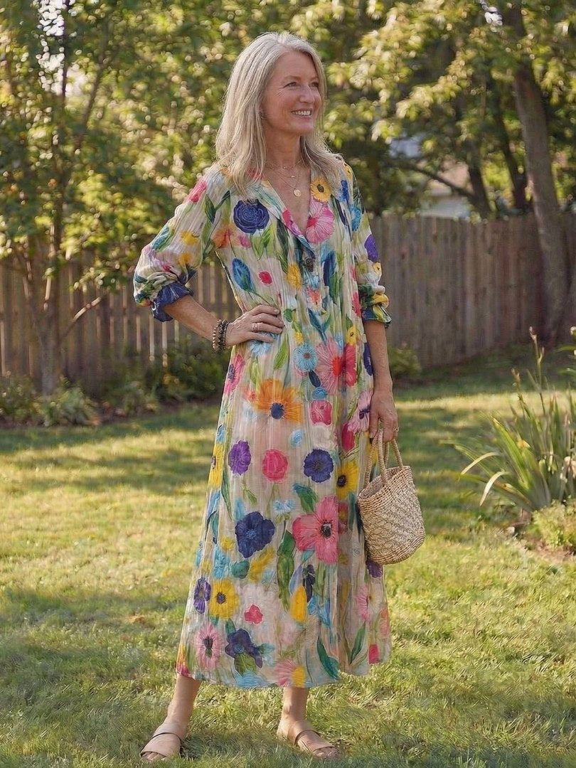 Wisteria Women's Floral 3/4 Sleeve Maxi Dress in Multicolour