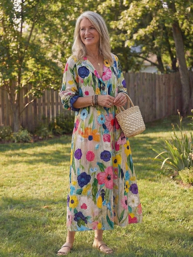 Wisteria Women's Floral 3/4 Sleeve Maxi Dress in Yellow