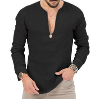 Wolf Linen Shirt with Side Split in Black
