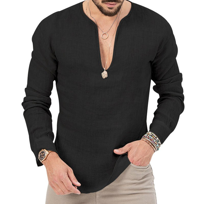 Wolf Linen Shirt with Side Split in Black