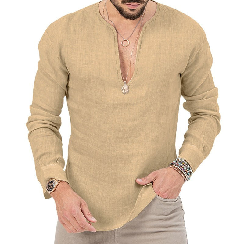 Wolf Linen Shirt with Side Split in Khaki
