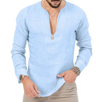 Wolf Linen Shirt with Side Split in Light Blue
