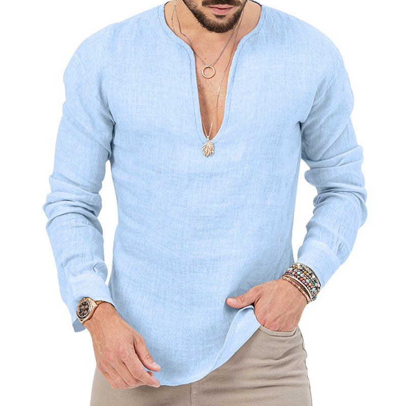 Wolf Linen Shirt with Side Split in Light Blue
