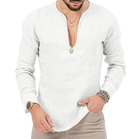 Wolf Linen Shirt with Side Split in White