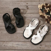 Women's Platform Sandals with Criss-Cross Straps and Ankle Buckle in Black