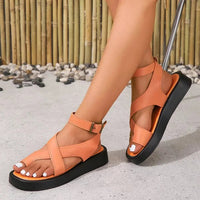 Women's Platform Sandals with Criss-Cross Straps and Ankle Buckle in Orange