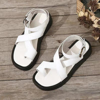 Women's Platform Sandals with Criss-Cross Straps and Ankle Buckle in White