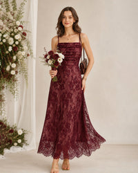 Wine Red Lace Slip Maxi Dress