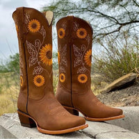 Freya | Women's Ankle Boots Sunflower Embroidered Pull-On Western Cowboy