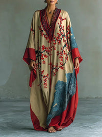 Freya | Women's Batwing Sleeve Floral Maxi Long Sleeve Dress Japanese Print