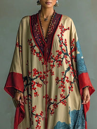 Freya | Women's Batwing Sleeve Floral Maxi Long Sleeve Dress Japanese Print