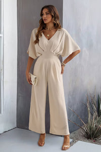 Scarlett | Women's Batwing-Sleeve V-Neck Cinched-Waist Wide-Leg Jumpsuit