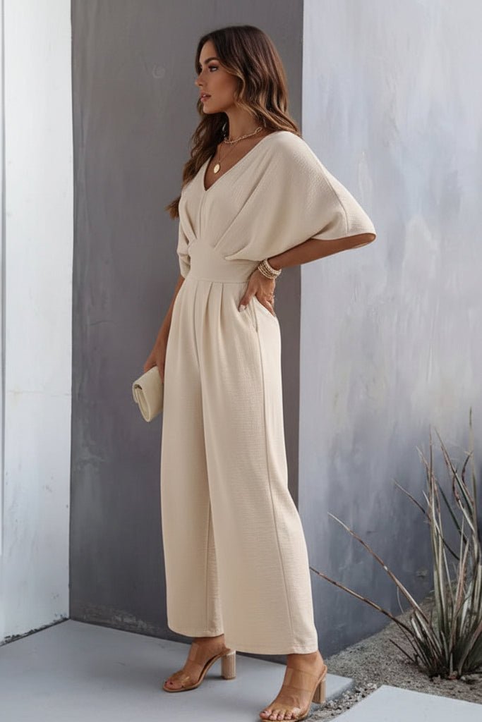 Scarlett | Women's Batwing-Sleeve V-Neck Cinched-Waist Wide-Leg Jumpsuit