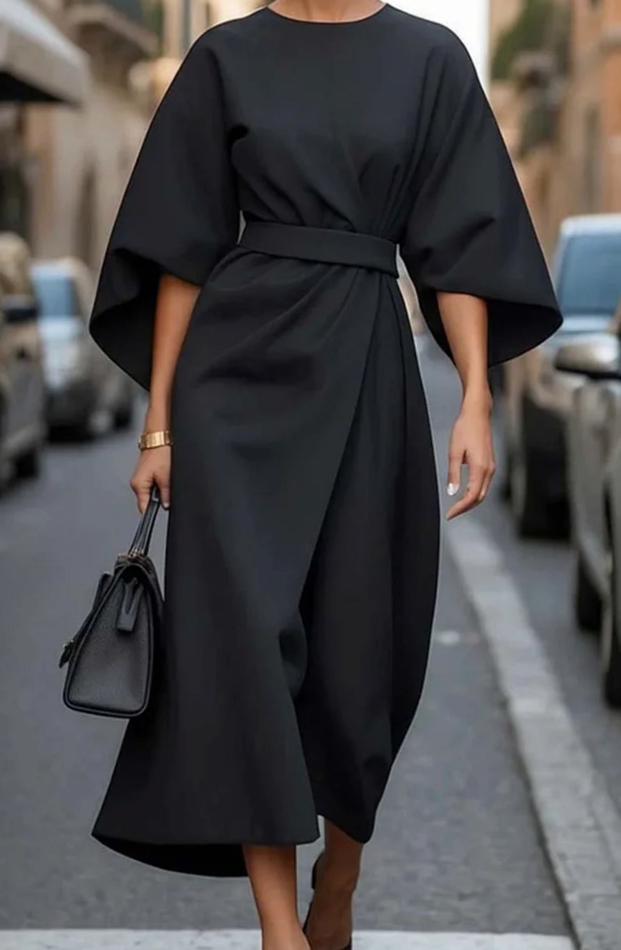 Florence | Women's Belted Kimono-Sleeve Midi Elegant Dress