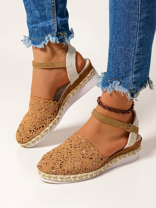 Victoria | Women's Boho Crochet Ankle-Strap Espadrille Comfortable