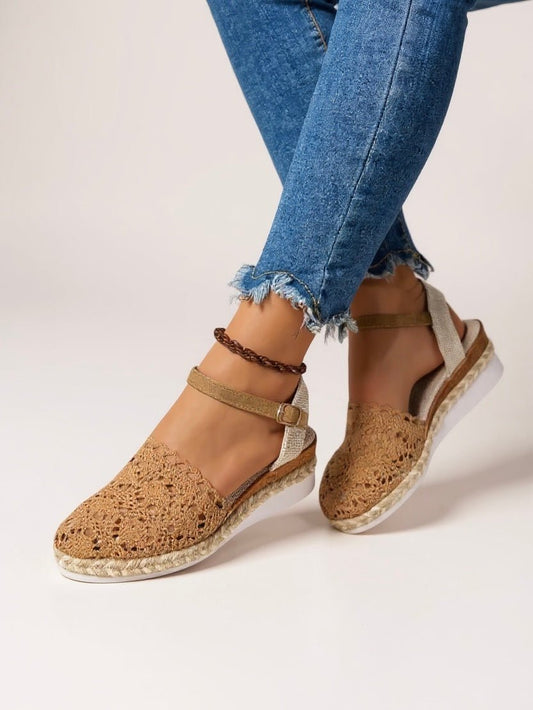 Olivia | Women's Boho Crochet Espadrille Ankle-Strap Platform Sandals