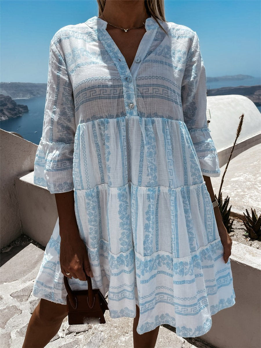 Sienna | Women's Boho Printed Tiered Tunic Mini Dress
