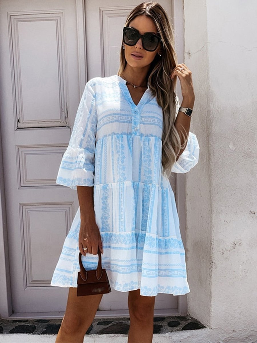 Sienna | Women's Boho Printed Tiered Tunic Mini Dress