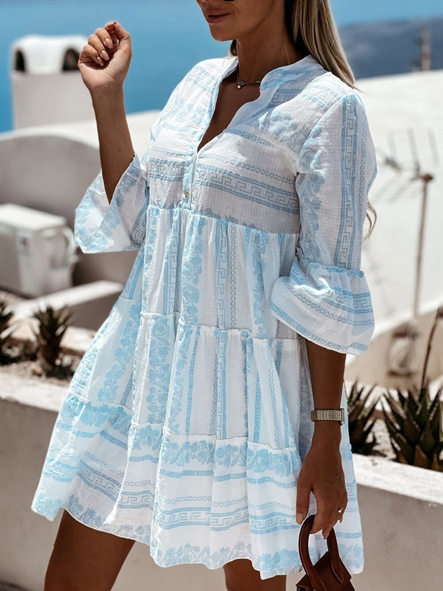 Sienna | Women's Boho Printed Tiered Tunic Mini Dress