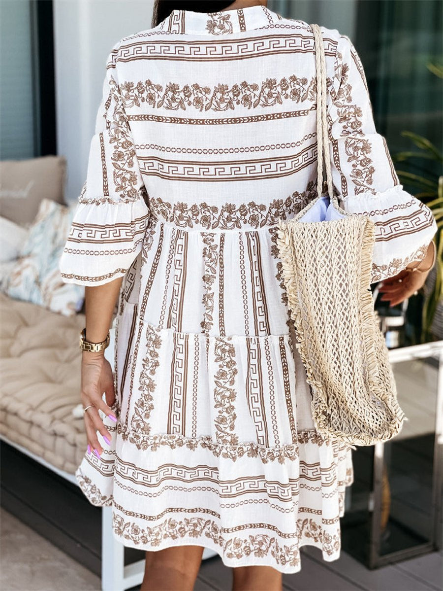 Sienna | Women's Boho Printed Tiered Tunic Mini Dress