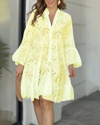 Rosie | Women's Broderie Anglaise Flowy Tiered Mini Shirt Dress