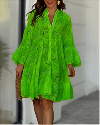Rosie | Women's Broderie Anglaise Flowy Tiered Mini Shirt Dress