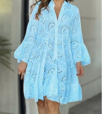 Rosie | Women's Broderie Anglaise Flowy Tiered Mini Shirt Dress