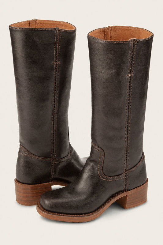 Florence | Women's Brown Leather Knee-High Block Heel Boots