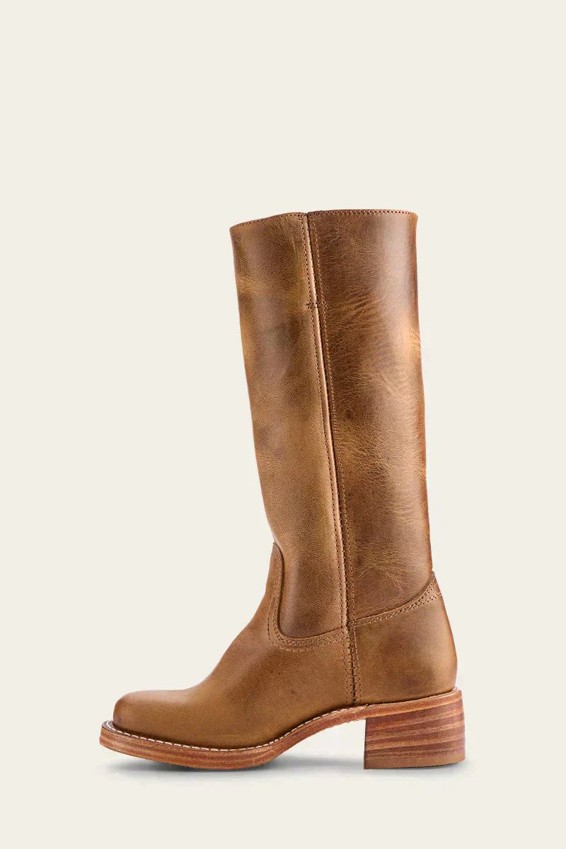 Florence | Women's Brown Leather Knee-High Block Heel Boots