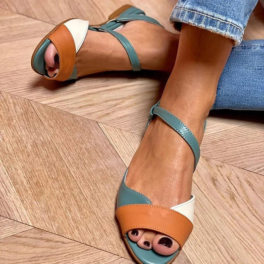 Freya | Women's Colour Block Open-Toe Ankle Strap Flat Sandals