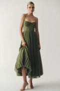 Olivia | Women's Corset-Bodice Pleated Tulle Midi Slip Dress