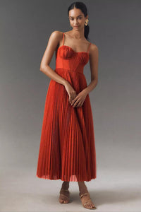 Olivia | Women's Corset-Bodice Pleated Tulle Midi Slip Dress