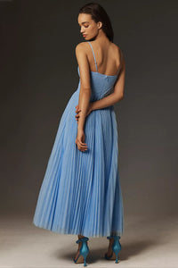 Olivia | Women's Corset-Bodice Pleated Tulle Midi Slip Dress